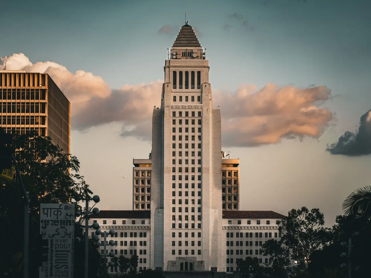 Los Angeles City Hall at sunset